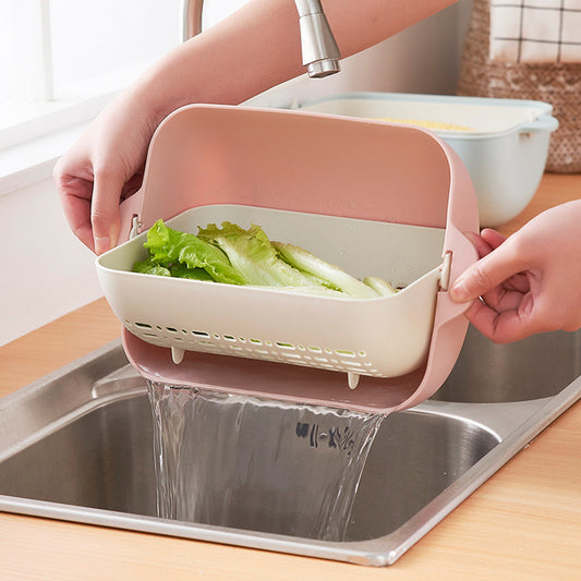 Creative Double-layer Square Flip Drain Basket Kitchen Dishwashing Drip Basin