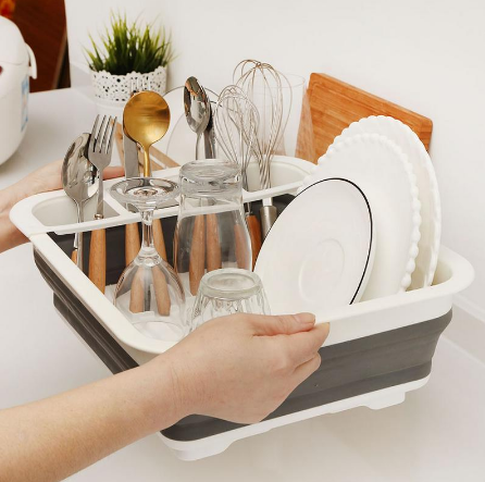 Folding kitchen drain dish rack