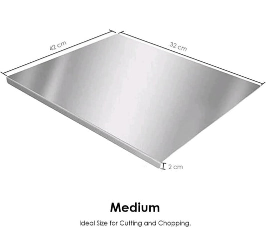 Stainless Stell Chopping Board With Lip For Kitchen | Free Rollin Pin | Reversible | Non Slip | Rust Proof